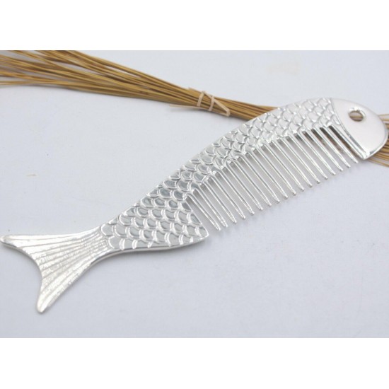 Pure S999 Sterling Silver Comb Fine Woman's Lucky Fish-Shaped Comb Gift 130mmL