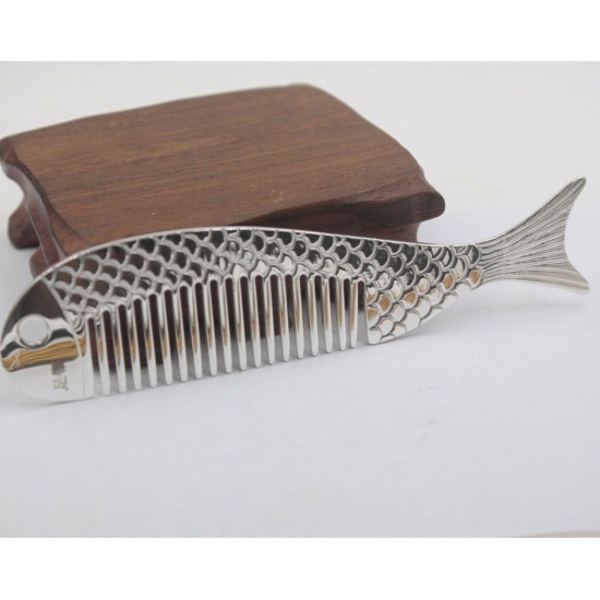 Pure S999 Sterling Silver Comb Fine Woman's Lucky Fish-Shaped Comb Gift 130mmL