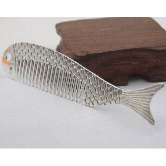 Pure S999 Sterling Silver Comb Fine Woman's Lucky Fish-Shaped Comb Gift 130mmL