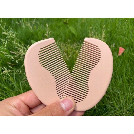 Custom LOGO-Pink Peach Wood Fine Tooth Moon Combs Wooden Comb For Women Girl