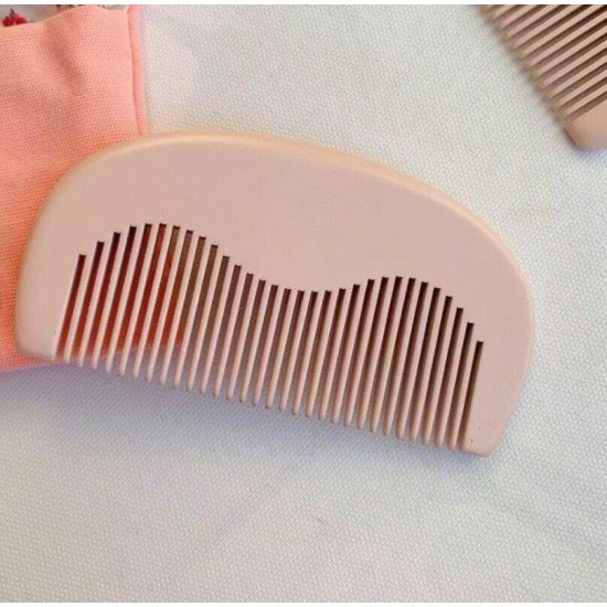 Custom LOGO-Pink Peach Wood Fine Tooth Moon Combs Wooden Comb For Women Girl