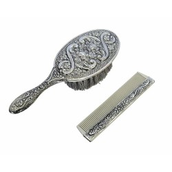 925 Sterling Silver Girl's Comb & Brush Set with Pink Felt Gift Box