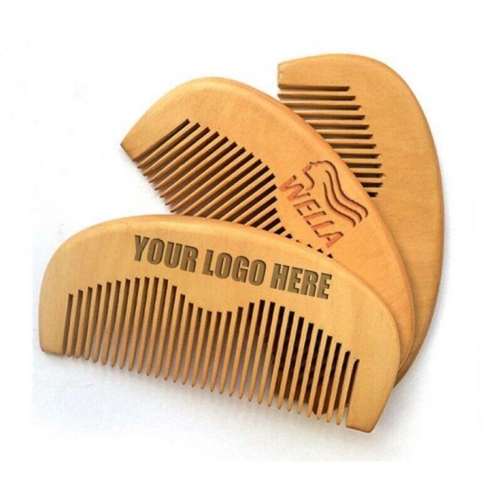 Peach Wood Fine Tooth Moon Beard Care Combs Wooden Comb Custom LOGO