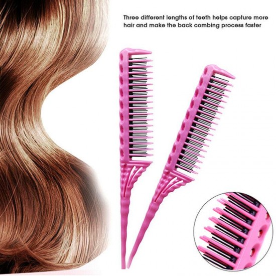 3-Row Teeth Teasing Comb Detangling Brush Comb Back Coming Hairdressing Comb HB