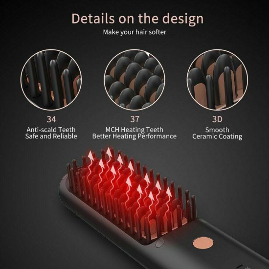 Hair Straightener Brush 3-1 Multifunctional Heating Comb Cordless Electric Beard