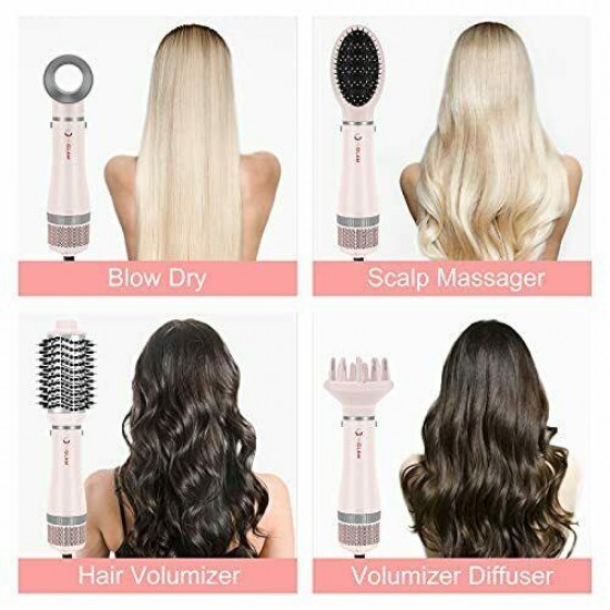 Hair Dryer Brush Set,  4 in 1 Blowout Brush, Negative Ion Detachable Hair Pink