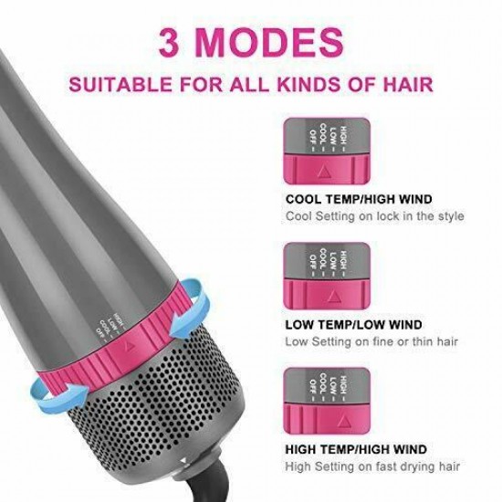 Hair Dryer Brush Set,  4 in 1 Blowout Brush, Negative Ion Detachable Silver