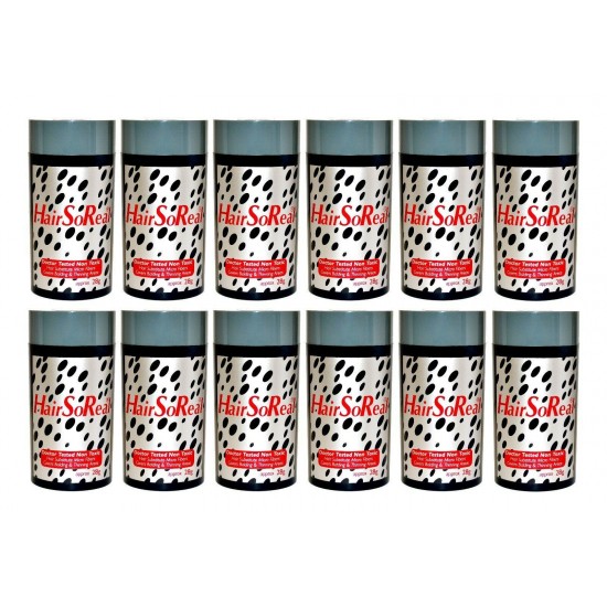 12 x HairSoReal, HSR Hair Building Fibers,Concealer,Cover Bald Spots / Black 28g