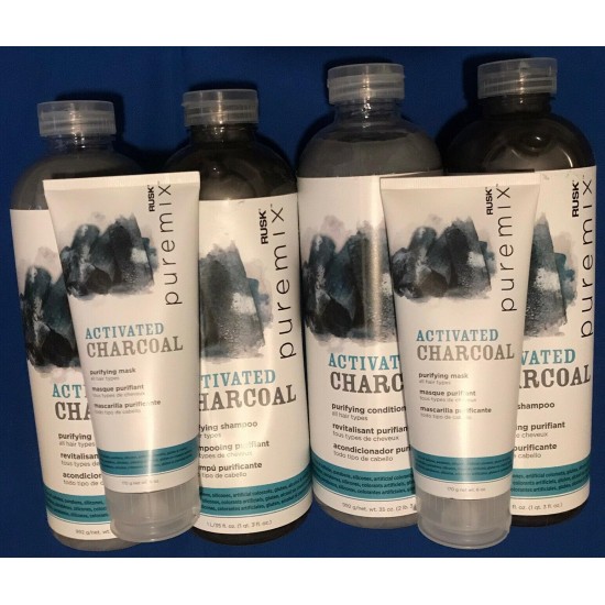 RUSK Puremix Activated Charcoal Purifying Salon Shampoo Conditioner Mask Lot 1L