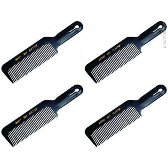 William Marvy #904 Flat Top Combs - FOUR PACK! - Black Flattop Handle Combs NEW