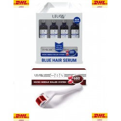 4 x URAW Blue Hair Serum + Dermaroller Set (4+1 Advantage Pack) (NEW DESIGN)