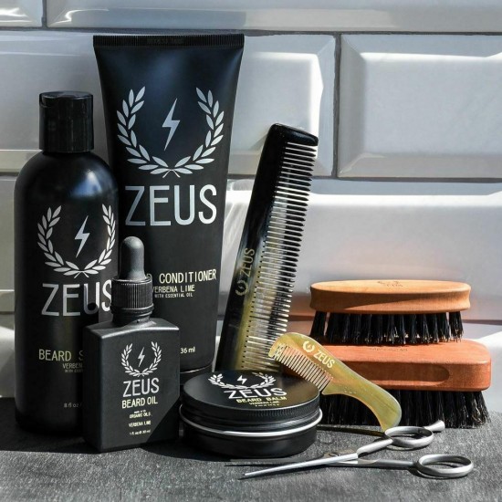 Zeus Ultimate Beard Care Kit, Verbena Lime Scent, Best Beard Tools + Care Items