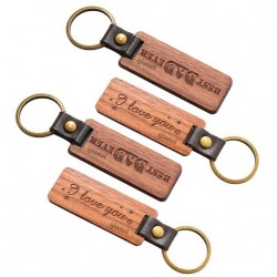 Customized LOGO Leather Keychain with Wood Pendant Luggage Decoration Key Ring