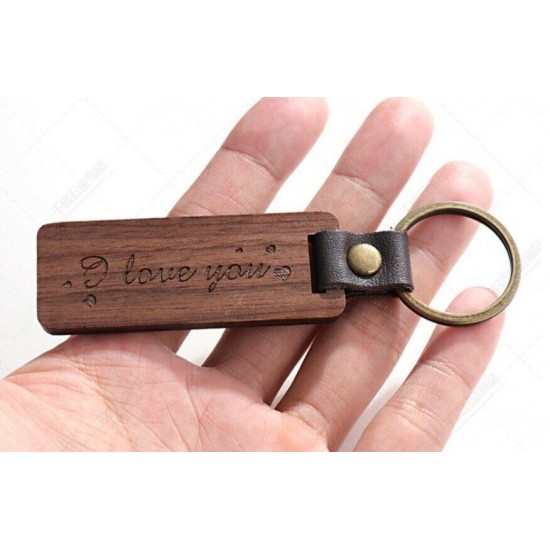 Customized LOGO Leather Keychain with Wood Pendant Luggage Decoration Key Ring