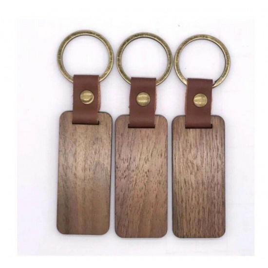 Customized LOGO Leather Keychain with Wood Pendant Luggage Decoration Key Ring