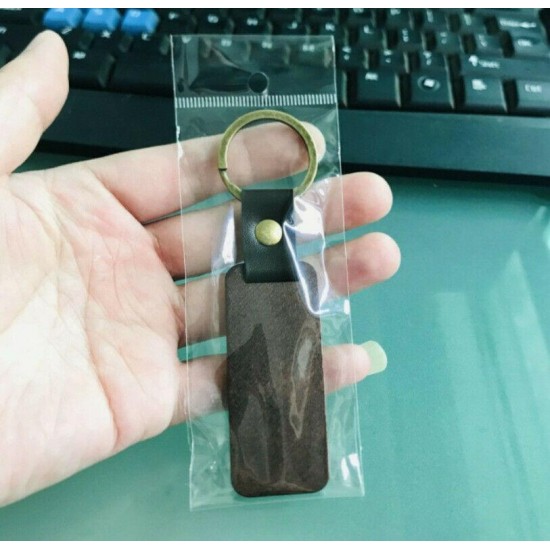 Customized LOGO Leather Keychain with Wood Pendant Luggage Decoration Key Ring