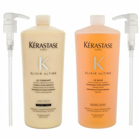 Kerastase Elixir Ultime Le Bain Shampoo & Conditioner Liter Set w/Pumps