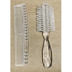 NEW Vintage Dupont BRUSH & COMB VANITY SET Nylon Bristles Clear Lucite NOS