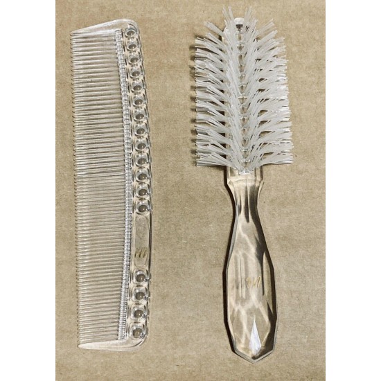 NEW Vintage Dupont BRUSH & COMB VANITY SET Nylon Bristles Clear Lucite NOS