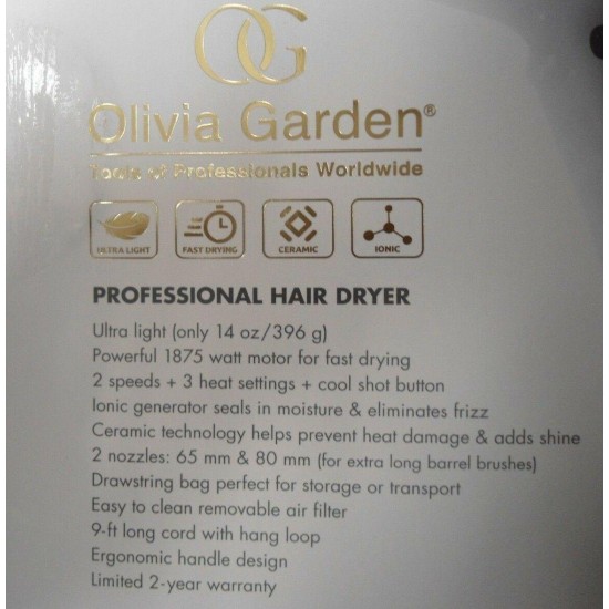 Olivia Garden Ceramic Ion Professional Hair Dryer + 2 Free Thermal Brushes Deal