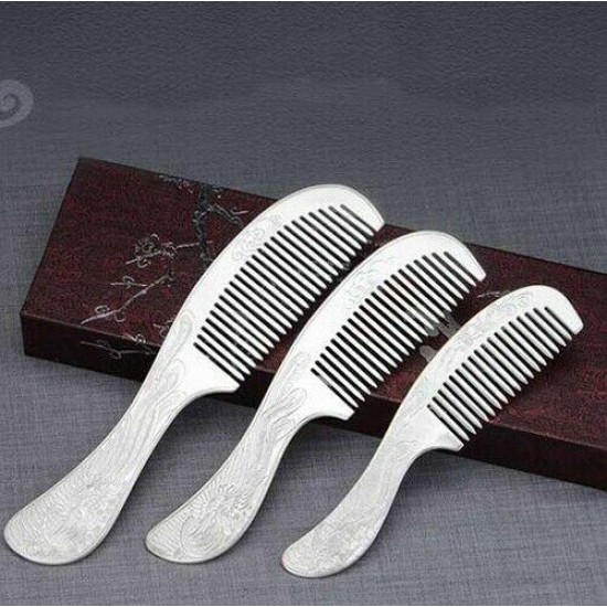 Chinese Retro S999 99.9% Silver Comb Hair Brush Handmade Engrave Artware