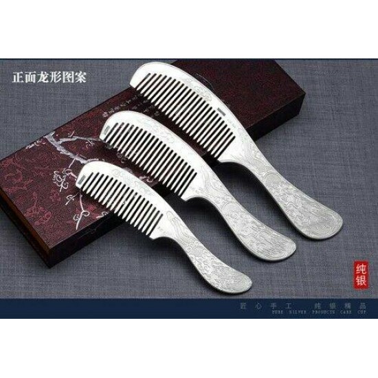 Chinese Retro S999 99.9% Silver Comb Hair Brush Handmade Engrave Artware