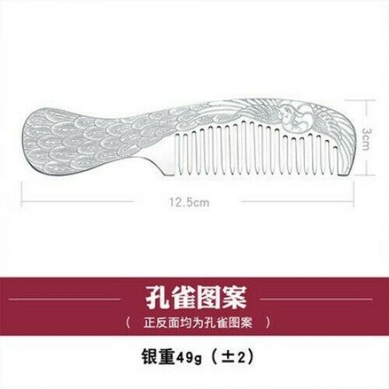 Chinese Retro S999 99.9% Silver Comb Hair Brush Handmade Engrave Artware