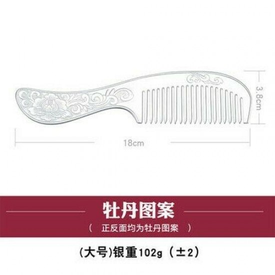 Chinese Retro S999 99.9% Silver Comb Hair Brush Handmade Engrave Artware