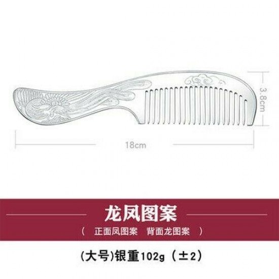 Chinese Retro S999 99.9% Silver Comb Hair Brush Handmade Engrave Artware