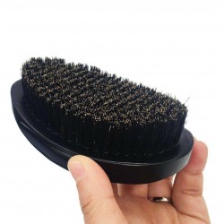 Men Wood handle boar bristle beard brush elliptic surface Black Great Bend Hard