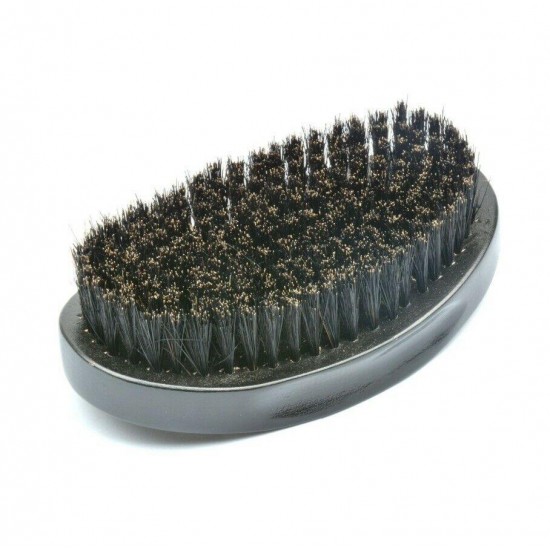 Men Wood handle boar bristle beard brush elliptic surface Black Great Bend Hard