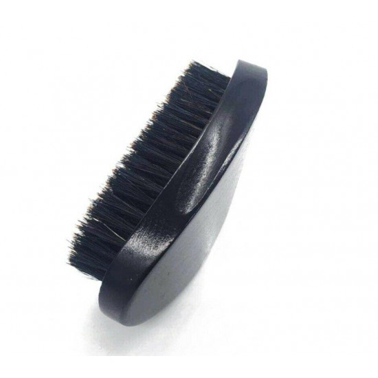 Men Wood handle boar bristle beard brush elliptic surface Black Great Bend Hard