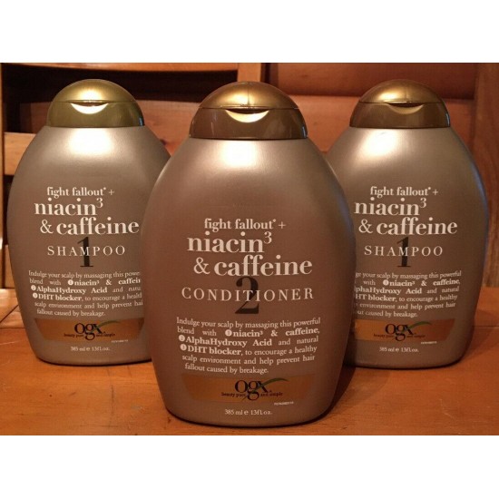 OGX Fight Fallout Niacin & Caffeine (2) Shampoo & (1) Conditioner 13 oz. each