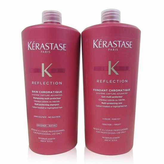 WITH PUMPS KERASTASE REFLECTION BAIN AND FONDANT CHROMATIQUE 1000ml or 34oz