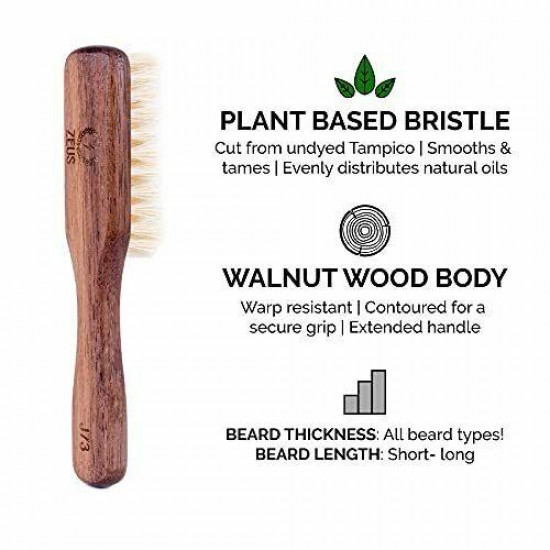 100% Vegan Beard Care Set - Natural Plant Fiber Handled Brush with Sandalwood