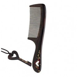 Natural Handmade Wooden Comb, Fine Tooth Long Style Locked with Love