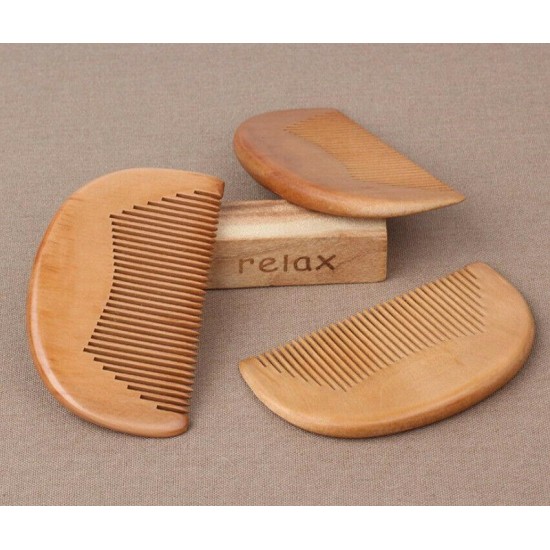 Custom LOGO-Peach Wood Fine Tooth Moon Combs Wooden Comb For Women Men