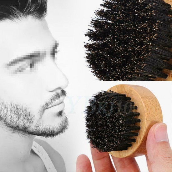 Customize Logo-Bamboo Wood boar bristle beard brush Mini Round Moustach Brush