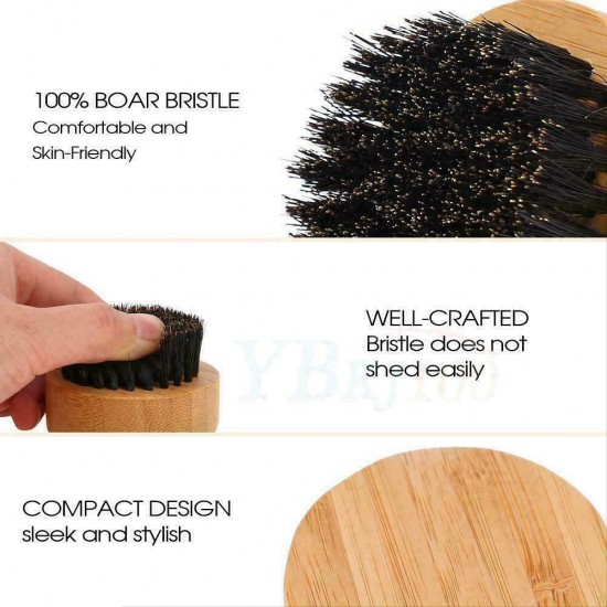 Customize Logo-Bamboo Wood boar bristle beard brush Mini Round Moustach Brush