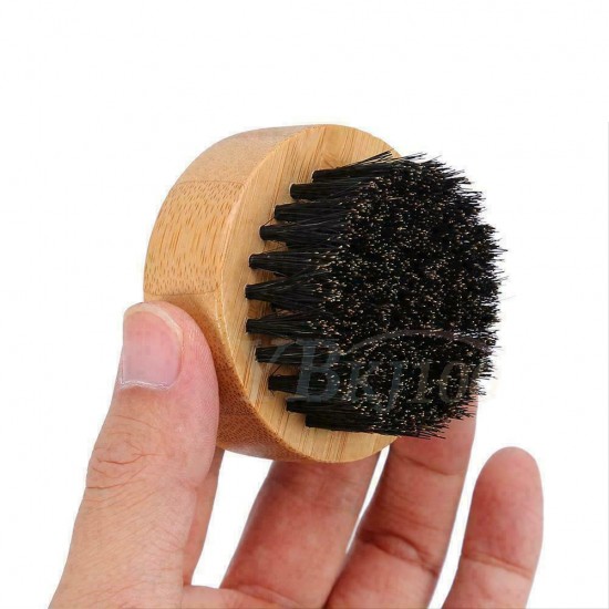 Customize Logo-Bamboo Wood boar bristle beard brush Mini Round Moustach Brush