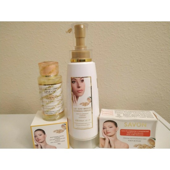 Glutathione Comprime Set: Lotion, Face Cream, Serum, Soap