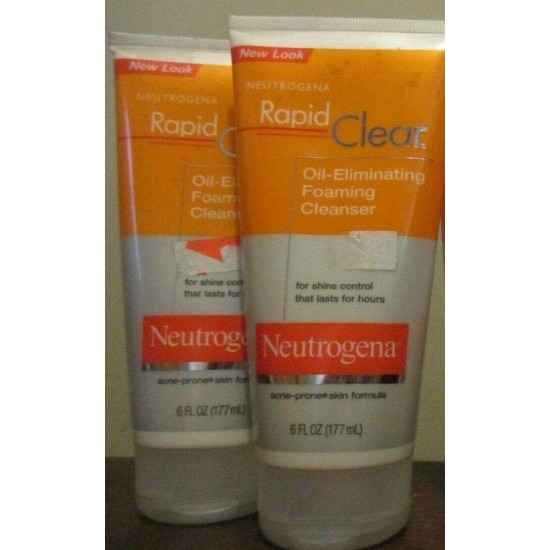 2x Neutrogena Rapid Clear Oil Eliminating Foaming Cleanser 6oz Acne Prone Skin