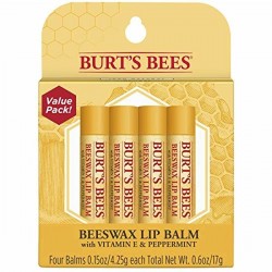 Burts Bees Lip Balm Moisturizing Beeswax Vitamin E Peppermint Oil Set 4 New