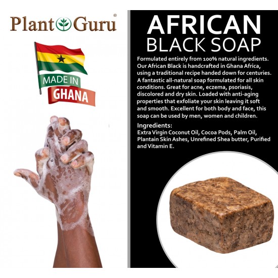 Raw African Black Soap Organic 100% Pure Bar From Ghana Bulk Face Acne Body Wash