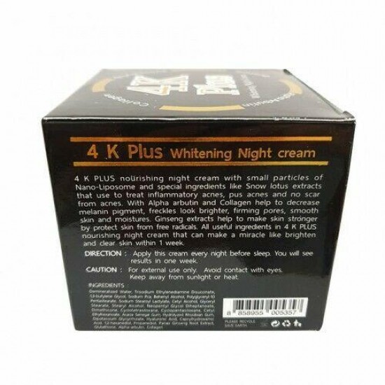 20 g. 4K Plus Whitening Facial Night Cream Radiant Reduces Melanin Freckles NEW