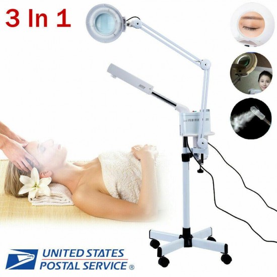 3 In1 Facial Steamer+5x Magnifying Lamp LED Ozone Salon Spa Beauty Equipment