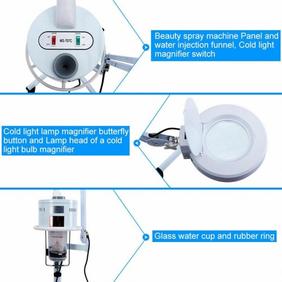 3 In1 Facial Steamer+5x Magnifying Lamp LED Ozone Salon Spa Beauty Equipment