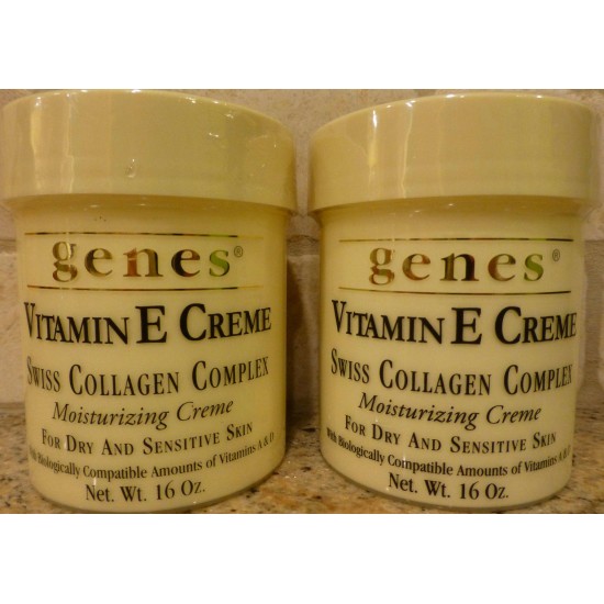 2 Jars Genes Vitamin E Creme Swiss Collagen Complex 16 oz