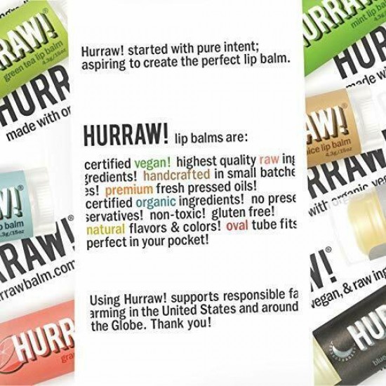 Hurraw! Lip Balms: Staff Favorites, 20 Balm Bundle Pack – Organic, Certified Veg