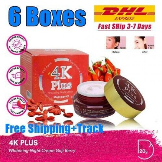 ุ6X 4K Plus Goji Berry Cream Brighten Night Cream Reduce Dark Spot Acne Red Box